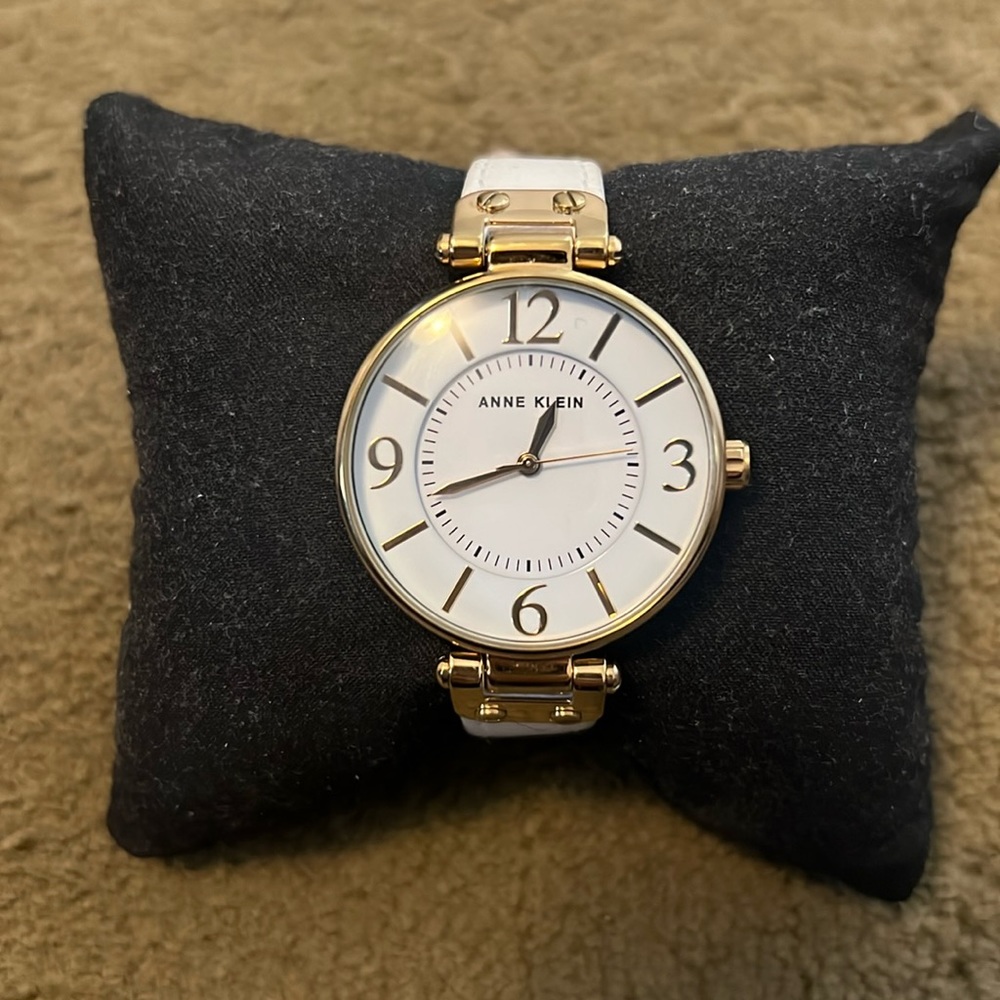Anne Klein Classic Leather Strap Watch - Gold/White